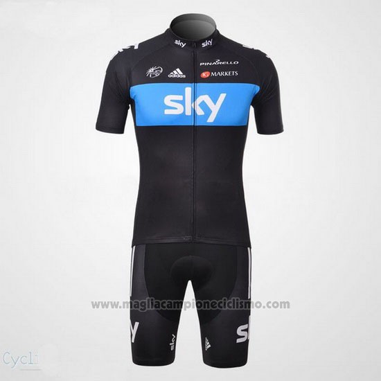 2012 Abbigliamento Ciclismo Sky Nero e Celeste Manica Corta e Salopette